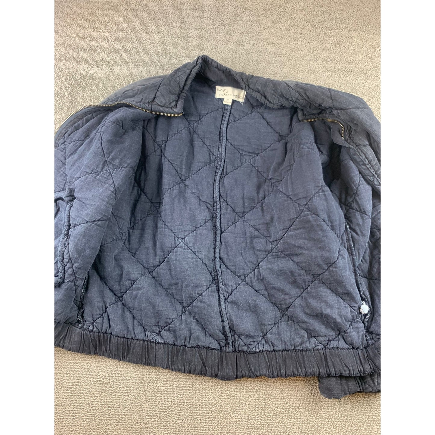 Vintage Havana Women M Dark Gray Washed Quilted Puffer Jacket Full Zip