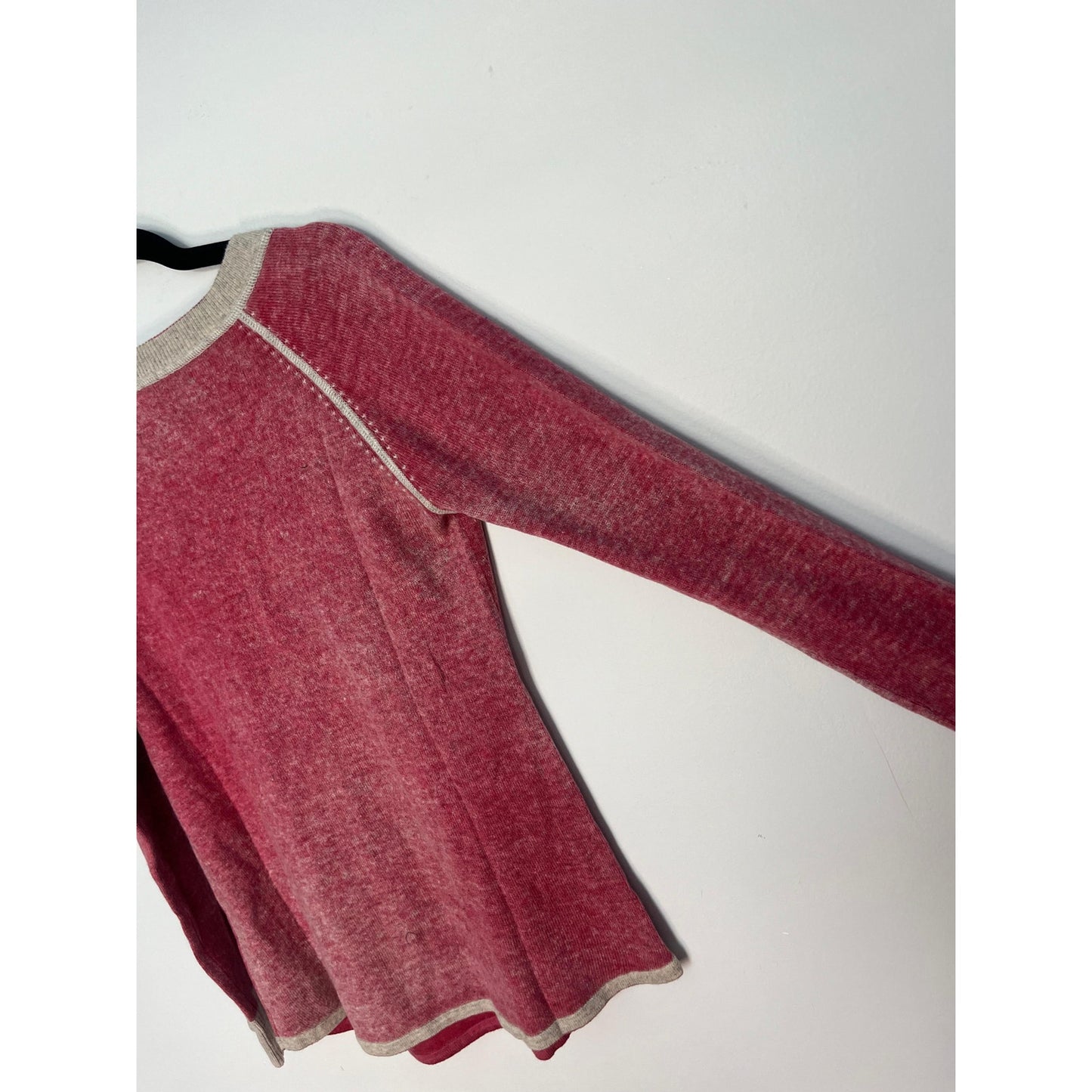 Raffi Cashmere Raglan Sweater Women M Red Contrast Stitch Crewneck