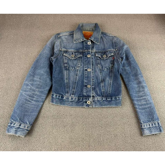 Y2K Replay Denim Jacket Women XS Blue WV704 Trucker Button Front Cotton Pockets
