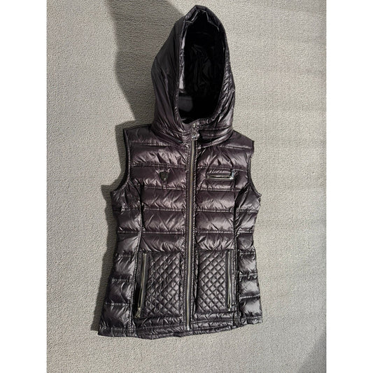 Pilot Athletic Quilted Puffer Vest Small Sleeveless Hooded Women Black