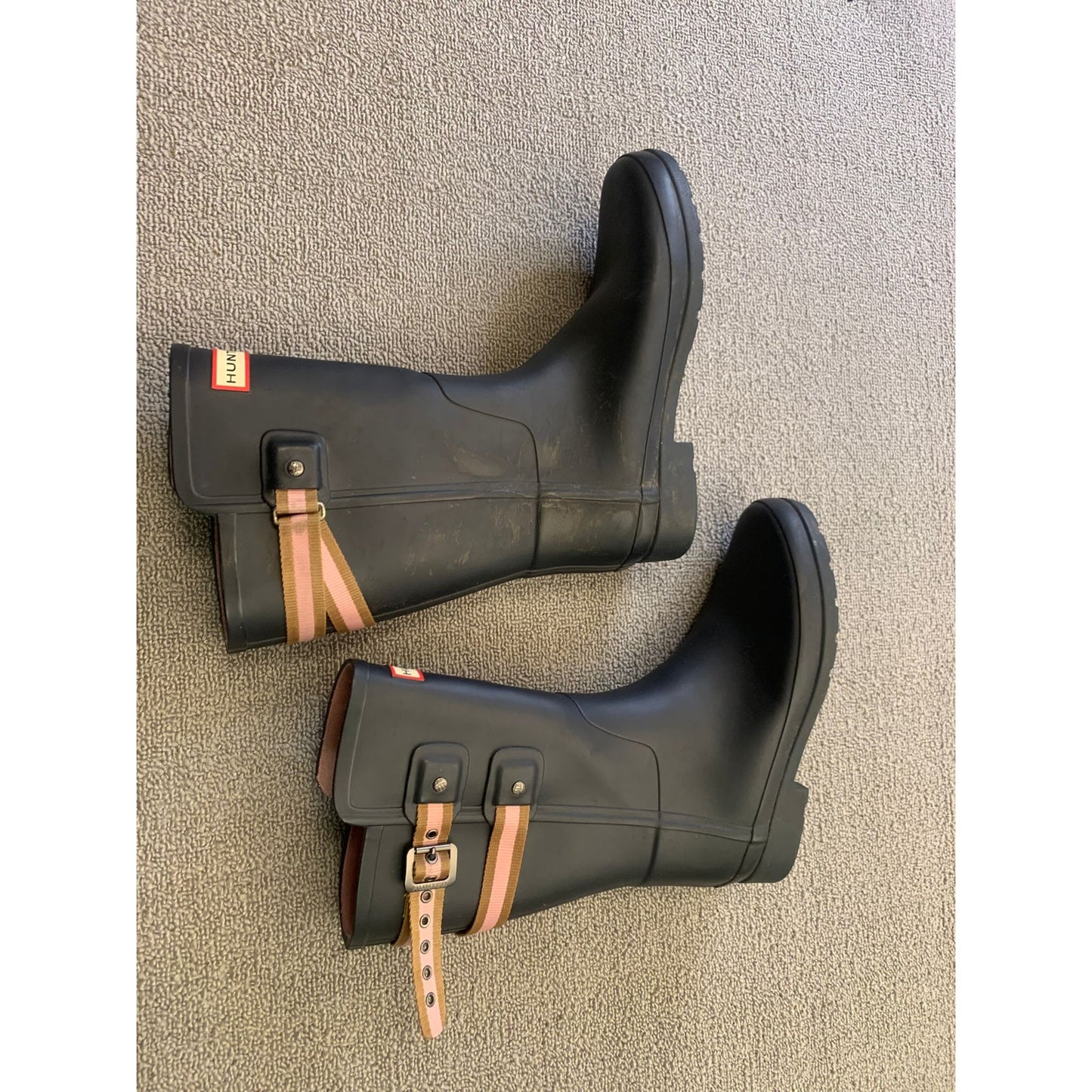 HUNTER Women US 7 Blue Rain Backstrap Pink Boots