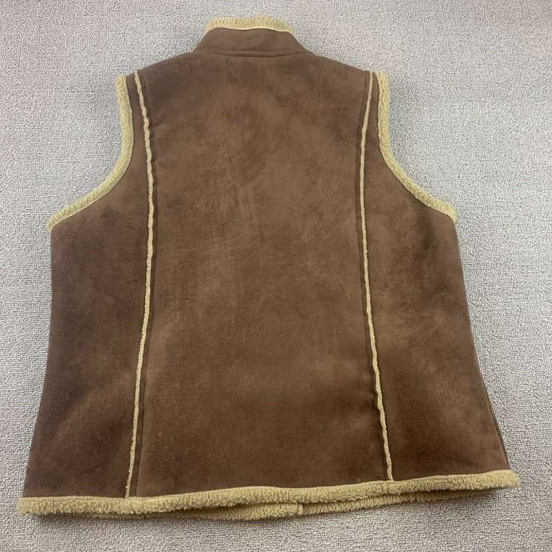 Boden Vest Women Large Faux Suede Shearling Lined Button Closure Brown