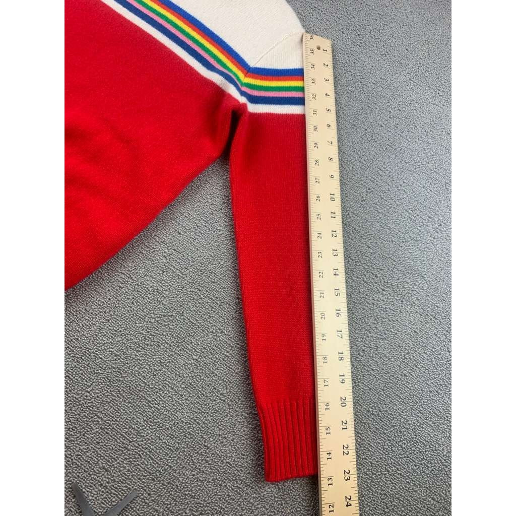 From Future Cashmere Sweater Womens S Red Cream Rainbow Stripe Crewneck