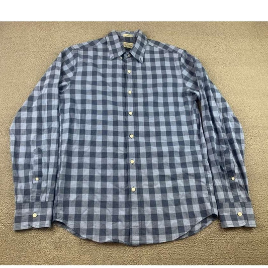 J. Crew Button Down Shirt Checkered Blue 100% Cotton Mauritius Made Size Small