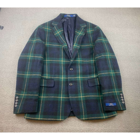 Polo Ralph Lauren Men 40R Tartan Plaid Wool Blend Blazer Sport Coat