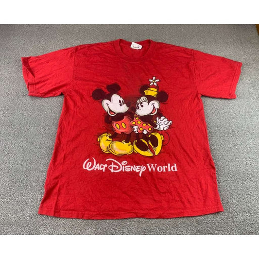 Vintage Walt Disney World Size Medium Red Mickey Minnie Graphic Crewneck T Shirt