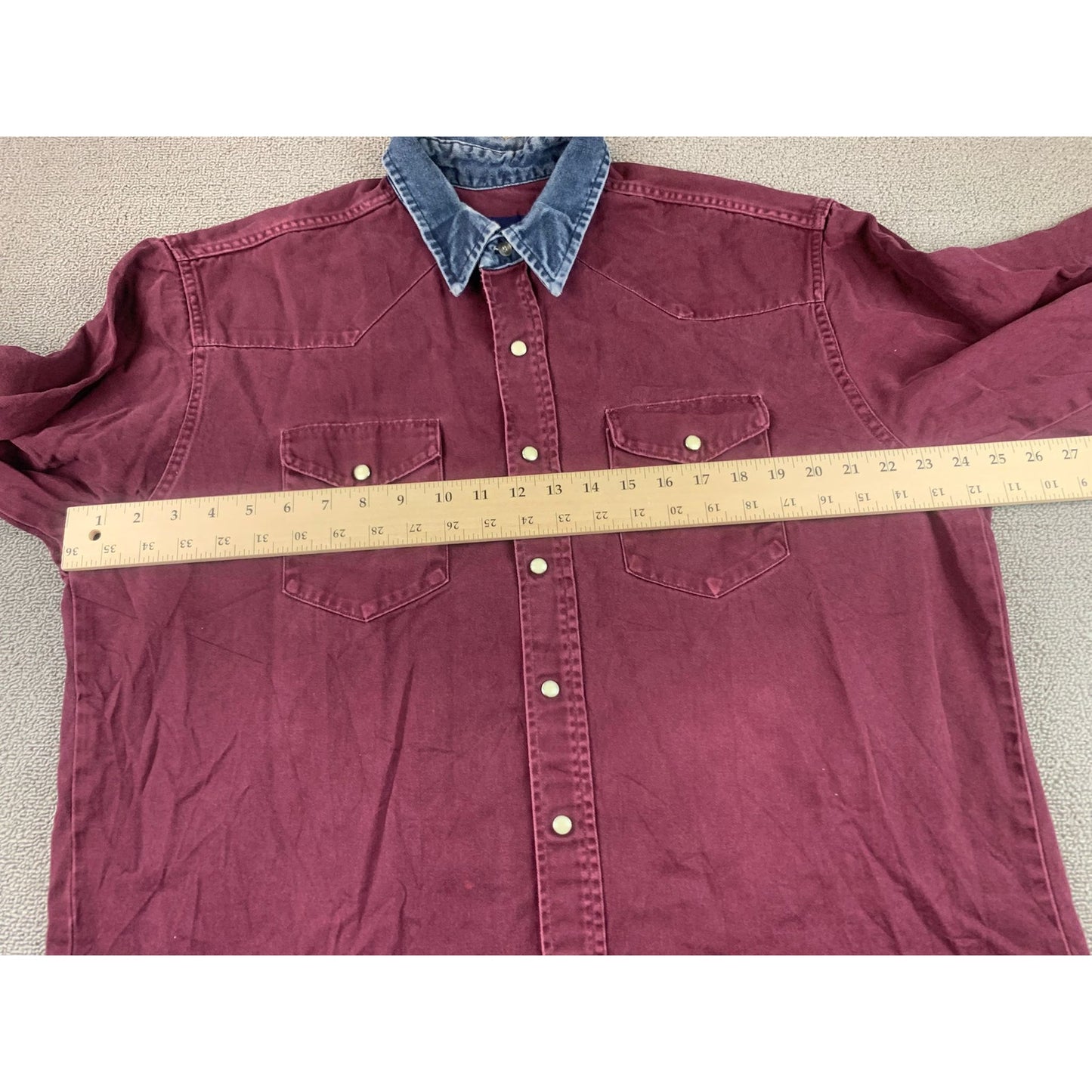 Vintage Wrangler Men 17 1/2 -35 Maroon Denim X-Long Tails Shirt USA Made