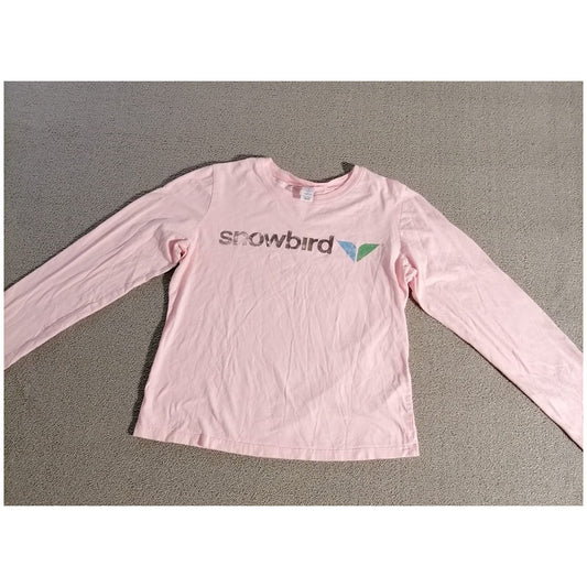 Bella Medium Kids Female Pink Snowbird Graphic Long Sleeve Soft Cotton Tee Top