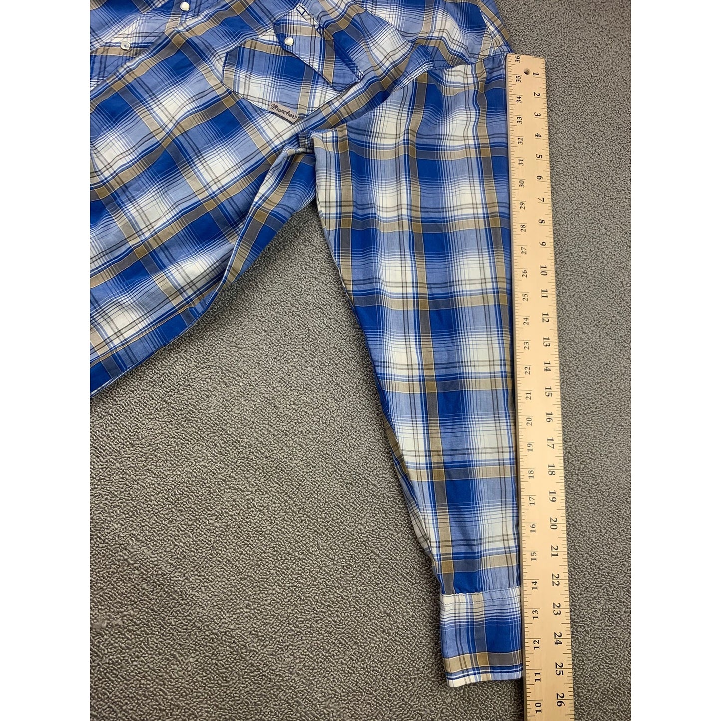 Wrangler Wrancher Pearl Snap Western Shirt Men's XLT Blue Plaid Cowboy