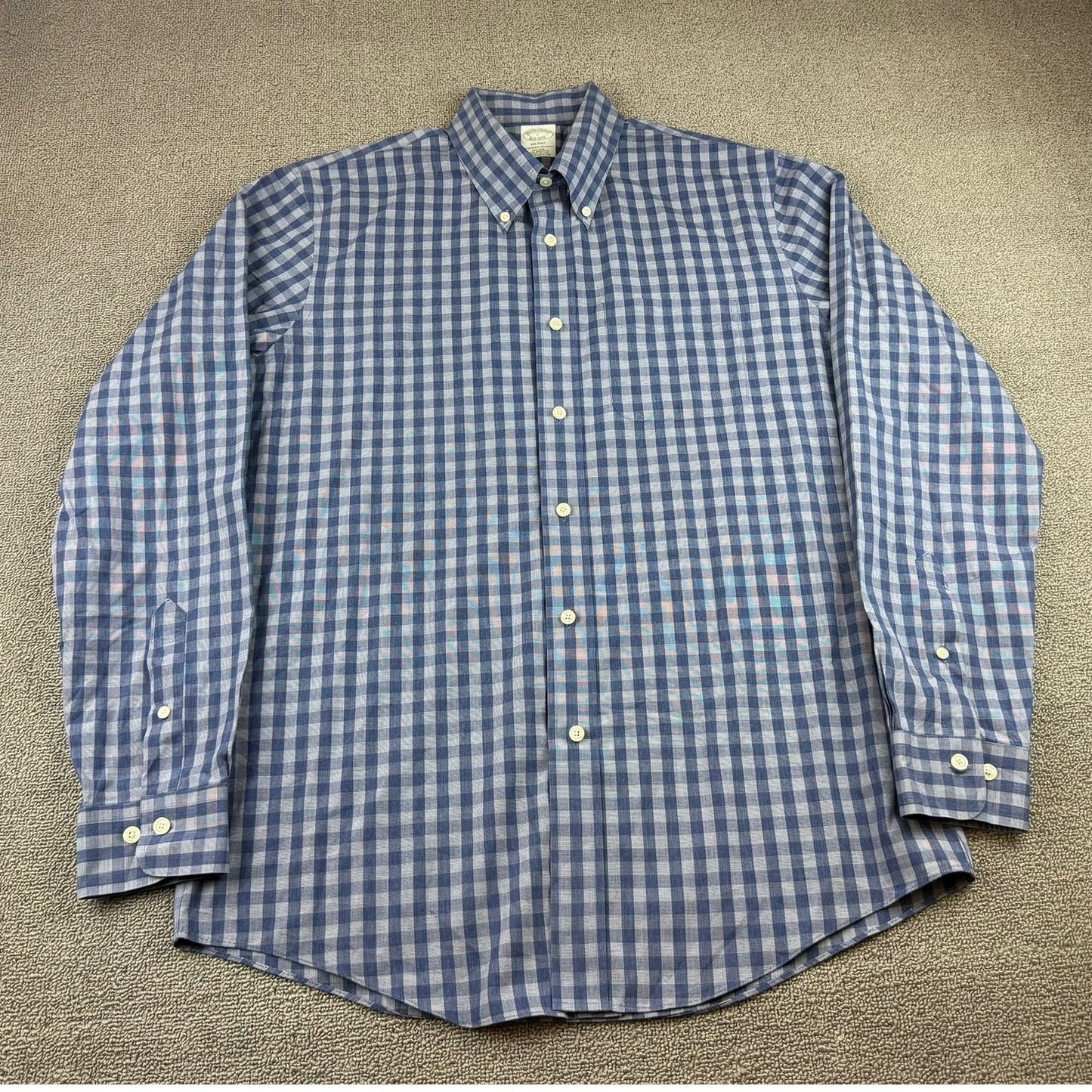 Brooks Brothers Regent Button Down Shirt Men's Large Blue Plaid Colorful Preppy