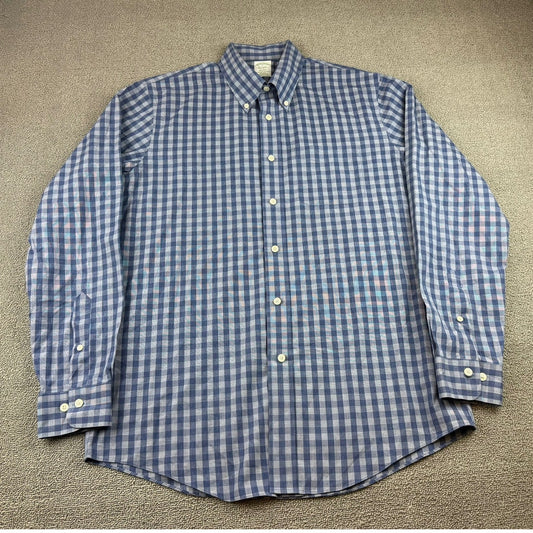 Brooks Brothers Regent Button Down Shirt Men's Large Blue Plaid Colorful Preppy