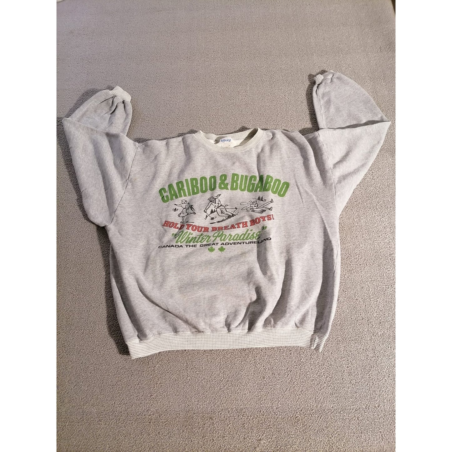 SISLEY Large Female Grey Cariboo Bugaboo Winter Paradise Graphic Sweatshirt Top