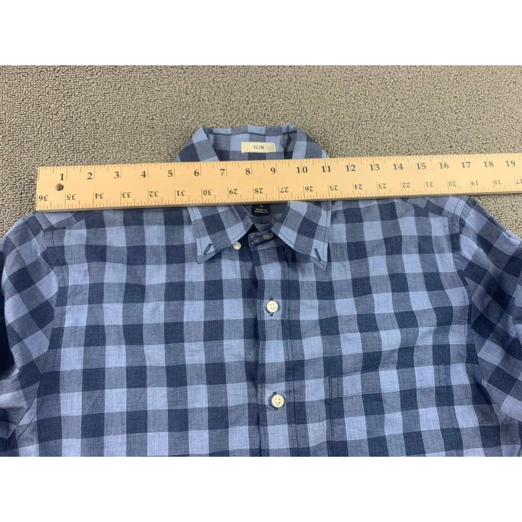 J. Crew Button Down Shirt Checkered Blue 100% Cotton Mauritius Made Size Small