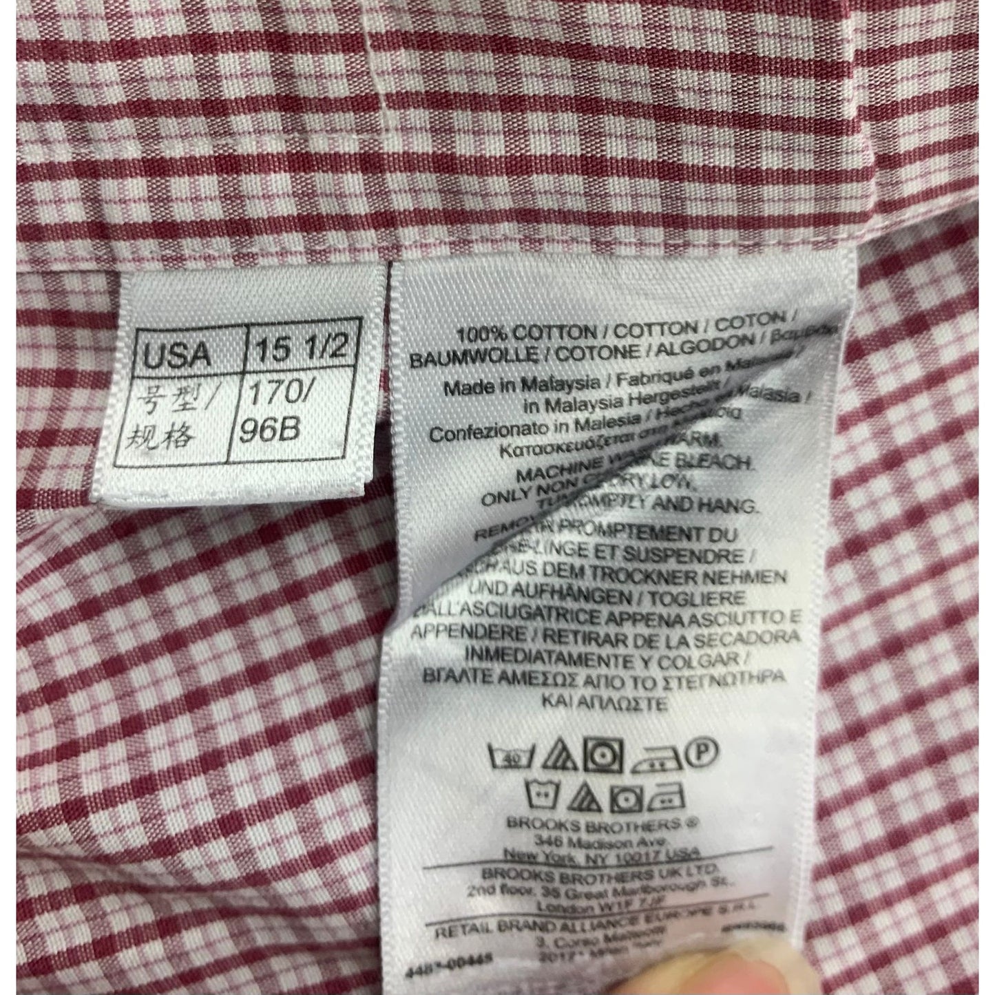 Brooks Brothers Shirt Men 15 1/2 -33 Red White Check Long Sleeve Woven in Italy