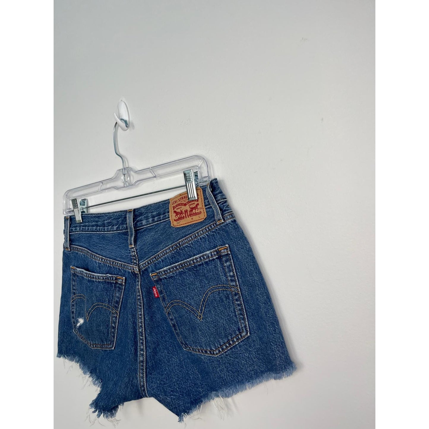 Levi's 501 Denim Shorts Women W28 Distressed High Rise Raw Hem Blue