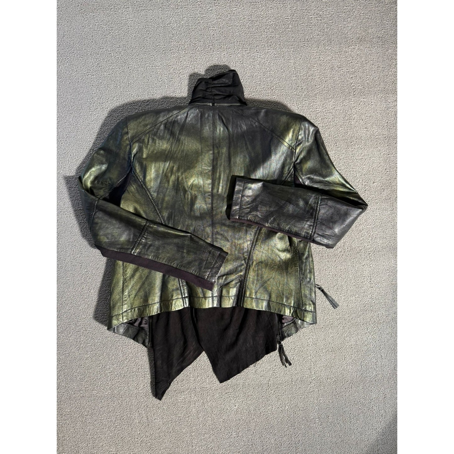 Zara Woman Black Waterfall Draped Leather Jacket S Fall Goth