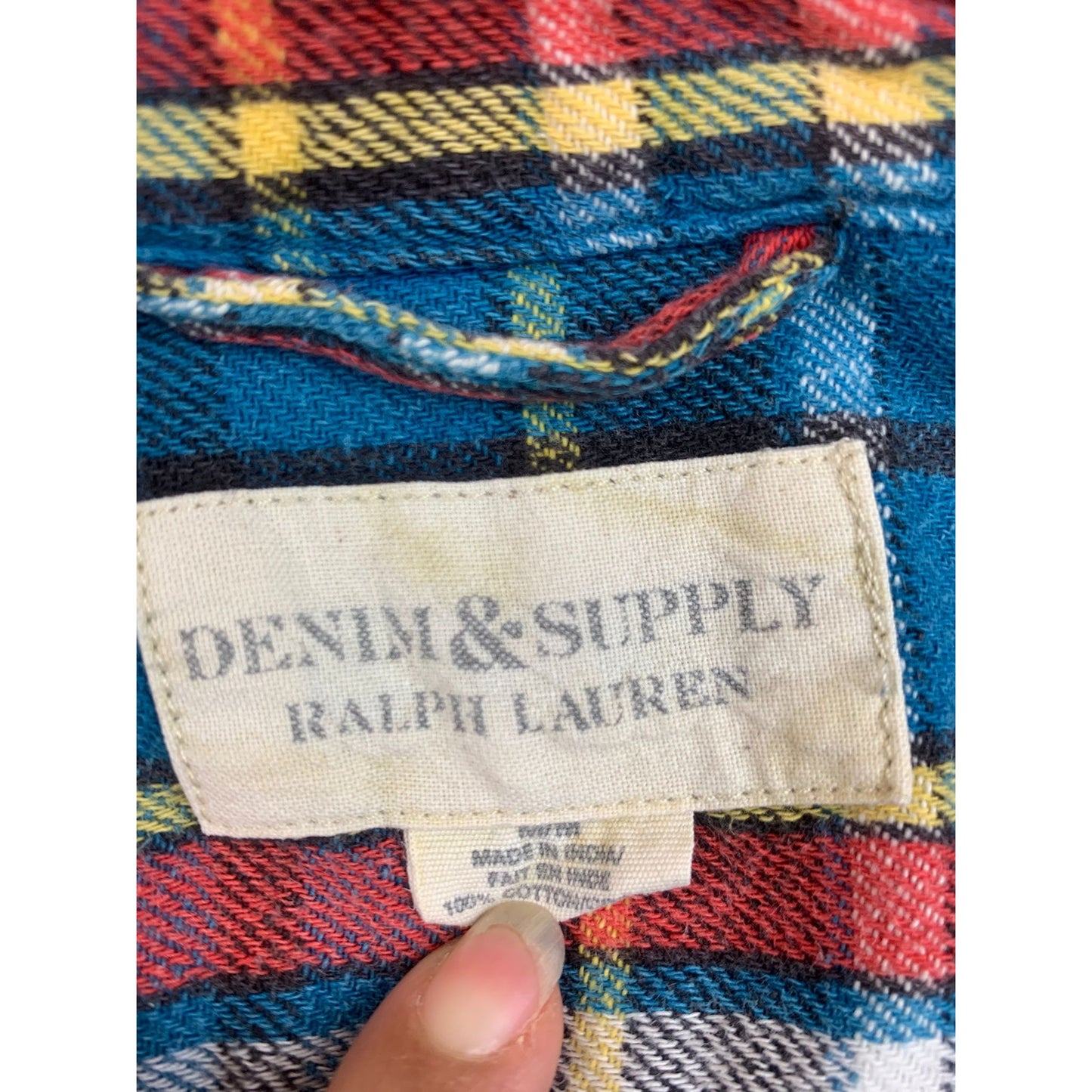 Archived Denim Supply Ralph Lauren Men Medium Blue Red Plaid Button Down Shirt
