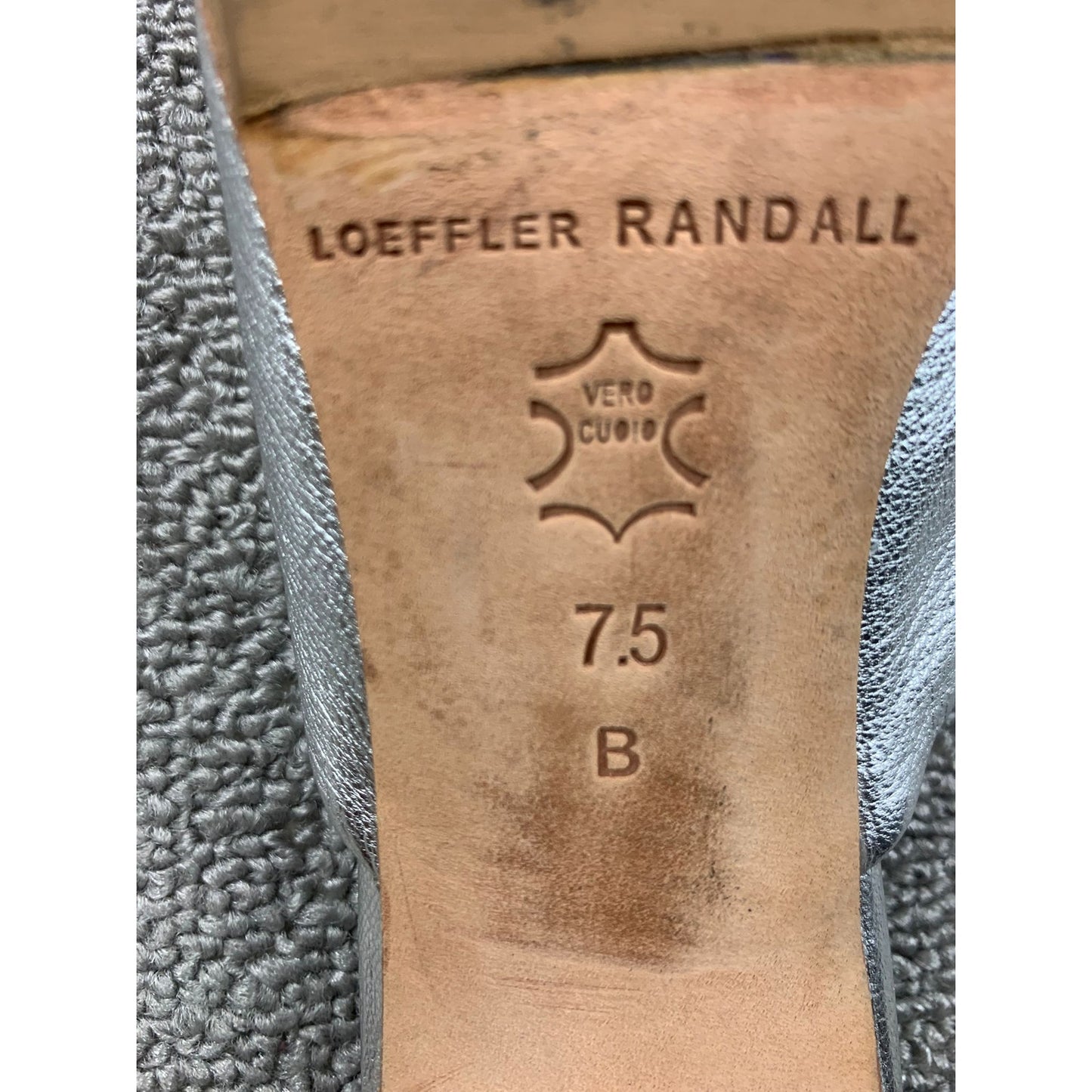 Loeffler Randall Women's 7.5 Silver Metallic Leather Mules Heels