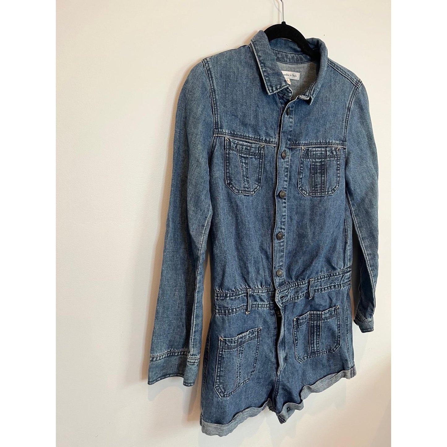 Abercrombie & Fitch Romper Women 4 Denim Long Sleeve Button Front