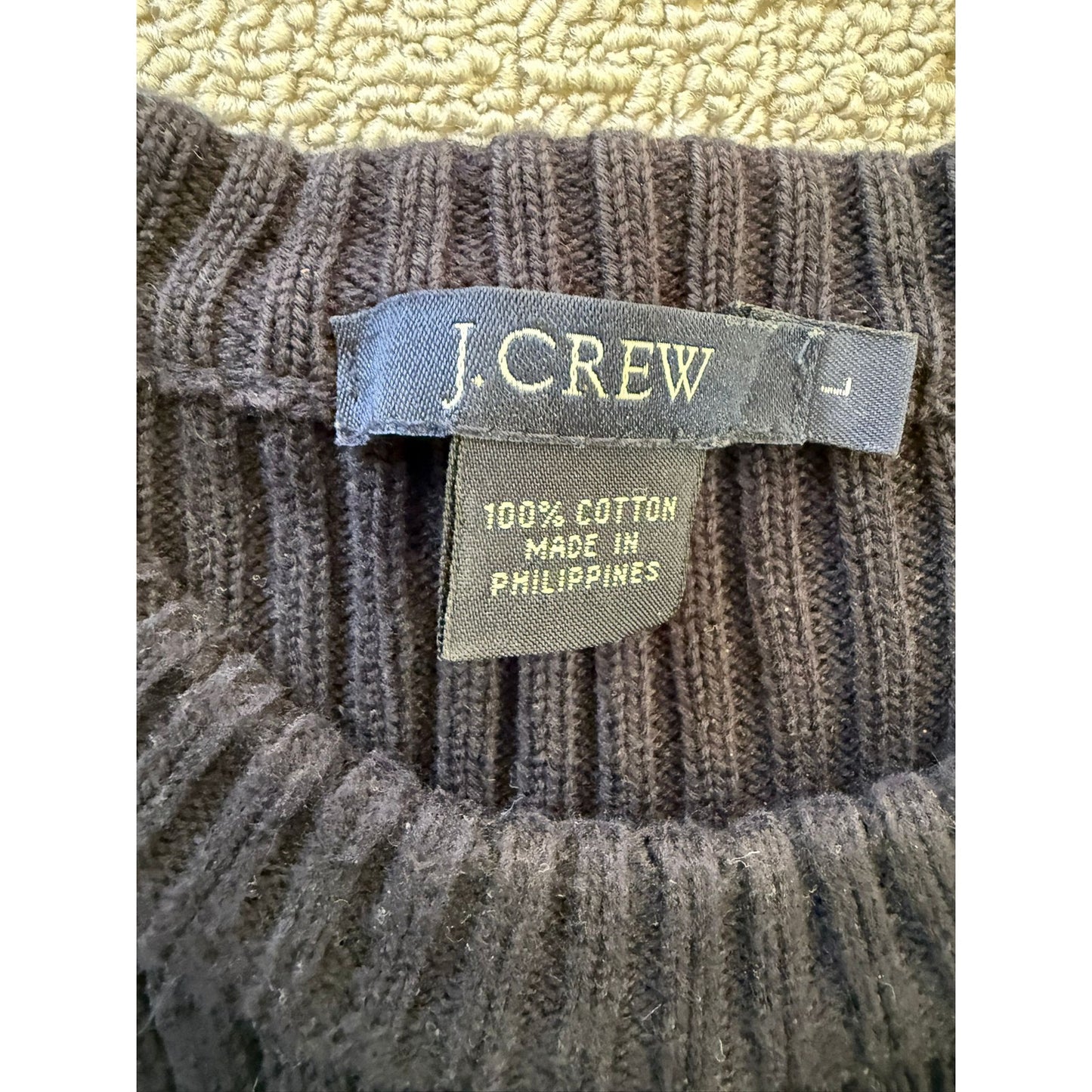 J.Crew Men’s Size L Black Ribbed Knit Cotton Sweater