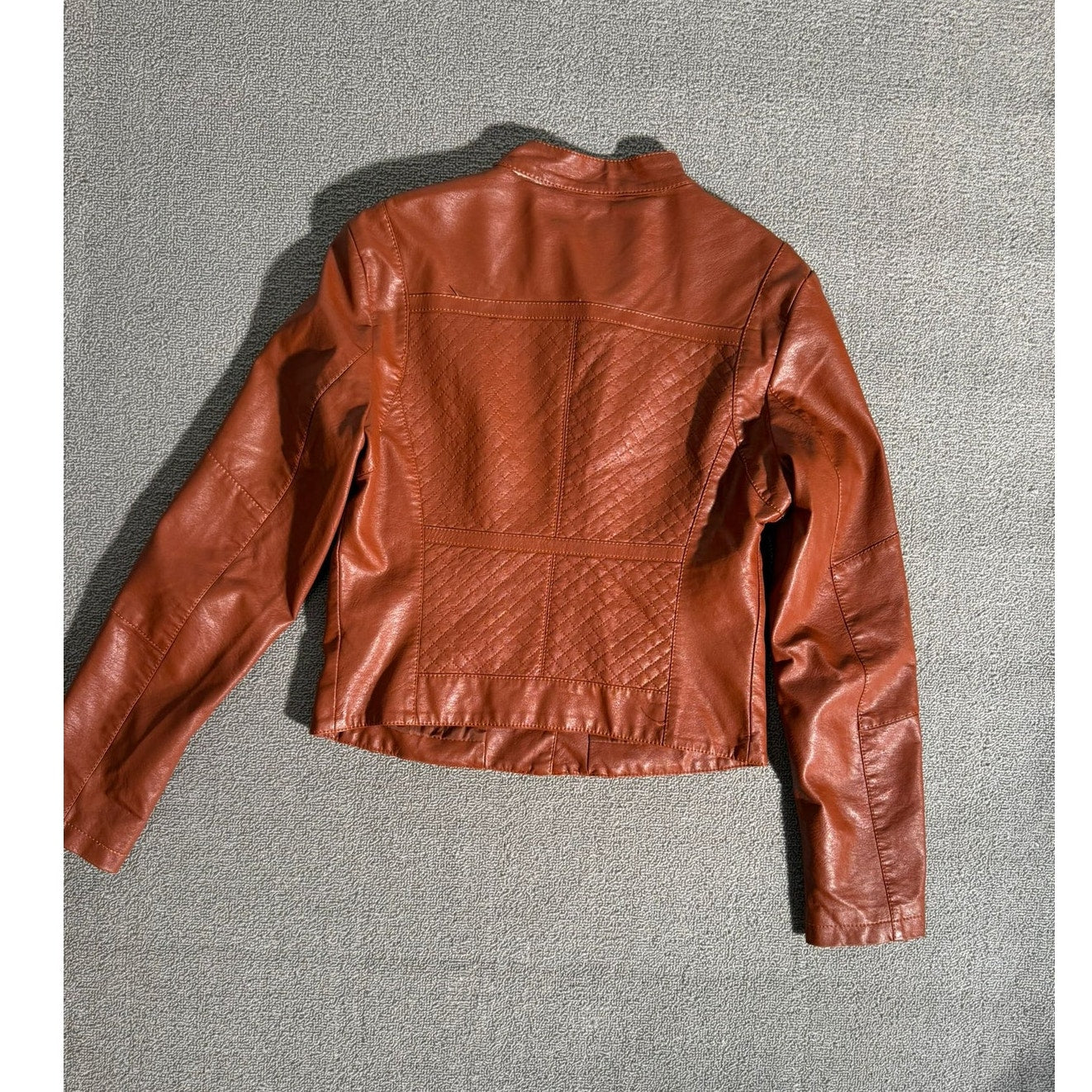 Coalition LA Quilted Faux Leather Moto Jacket Women Small Brown