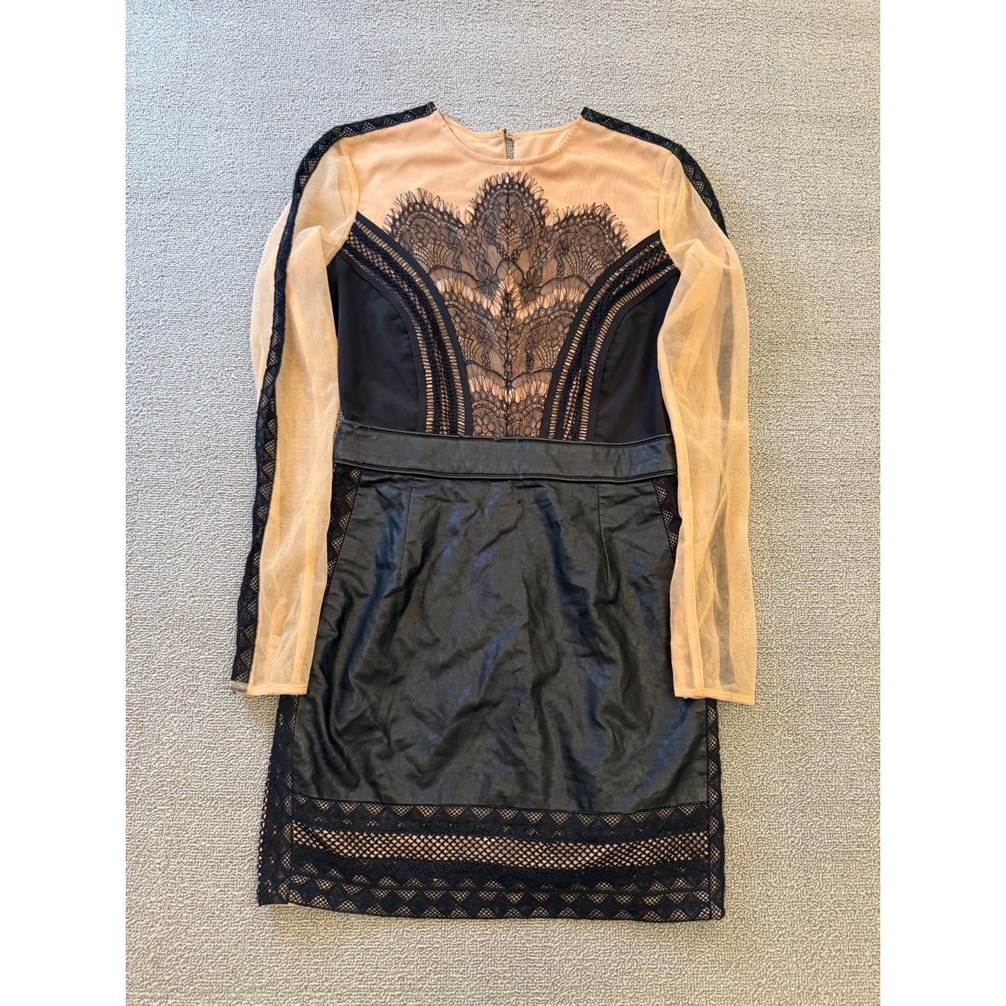 Self-Portrait Women's Wanderlust Mini Dress Black Nude Lace Sheer Long Sleeve