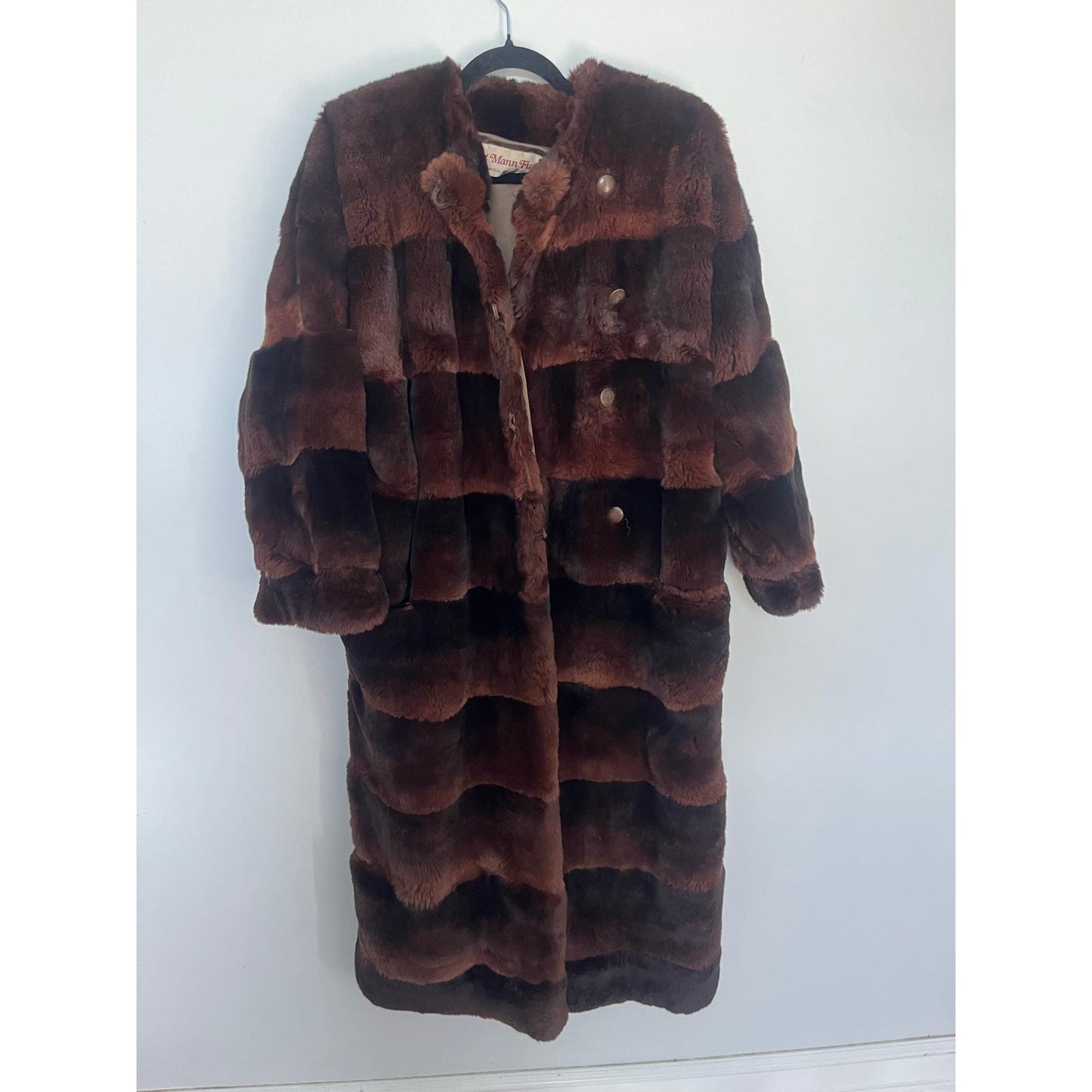 Robert Mann Furs Coat Women Large Brown Mink Full Length Real Fur Vintage