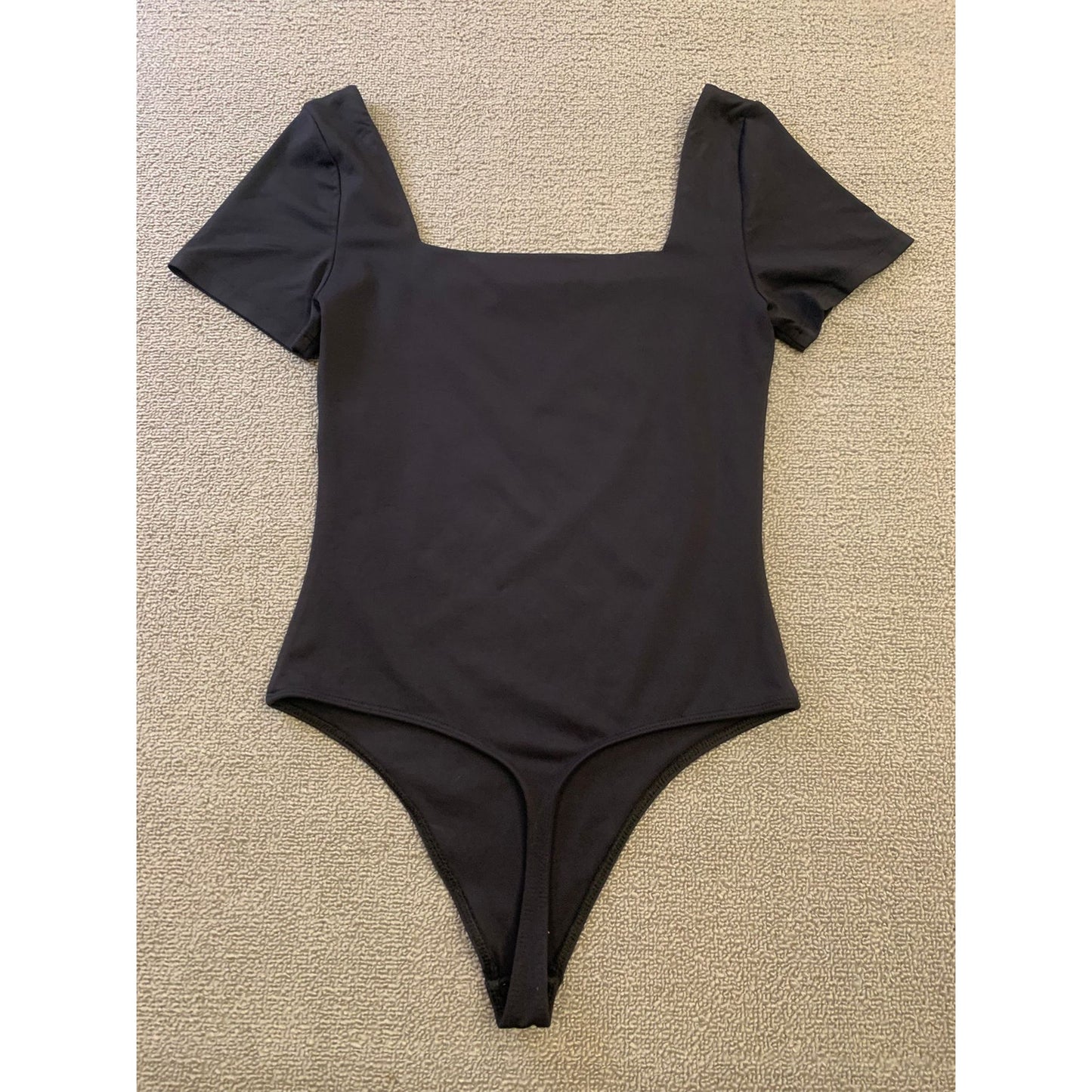 BABATON Aritzia Women's M Black Square Neck Short Minimalist Capsule Bodysuit