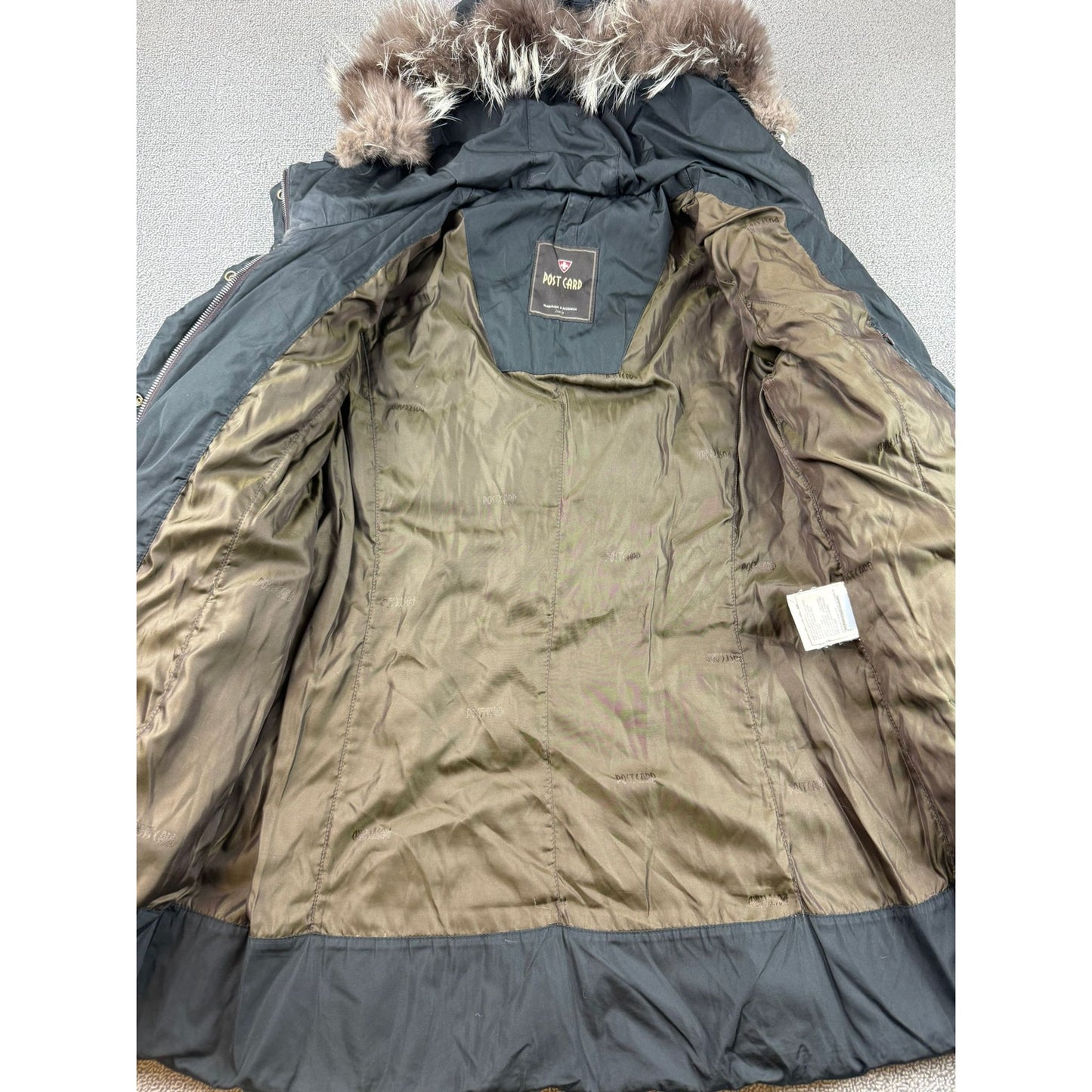 Post Card Women's Medium Black Hooded Fur Trim Puffer Coat