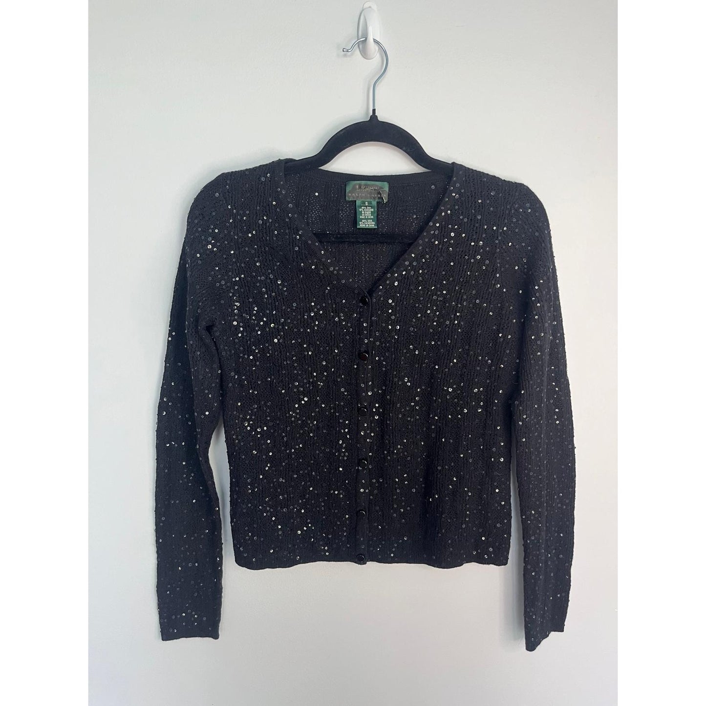 Lauren Ralph Lauren Sequin Cardigan Sweater Black Small Silk Cashmere Blend