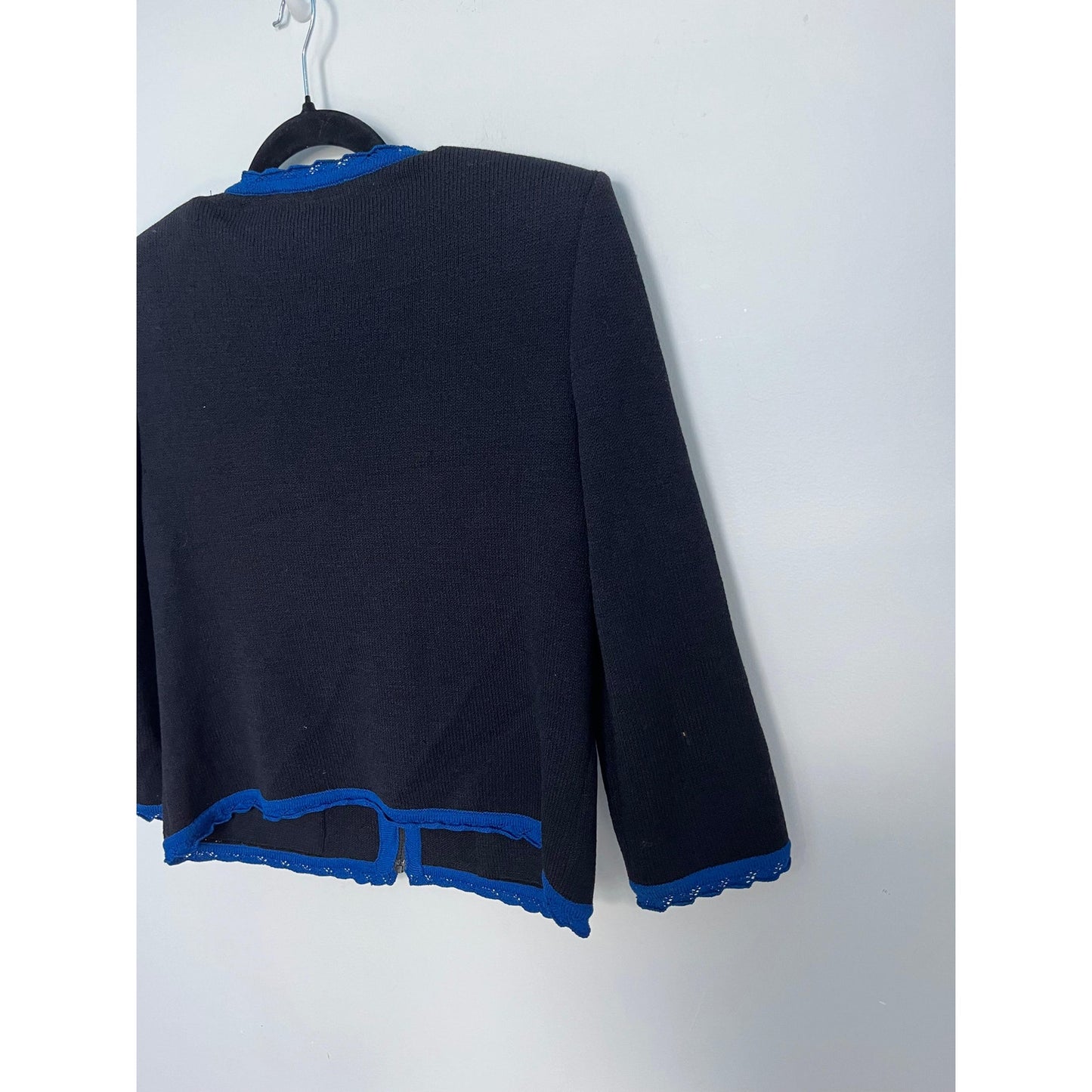 St John Collection Knit Blazer Jacket Women 4 Navy Blue Contrast Trim Zip