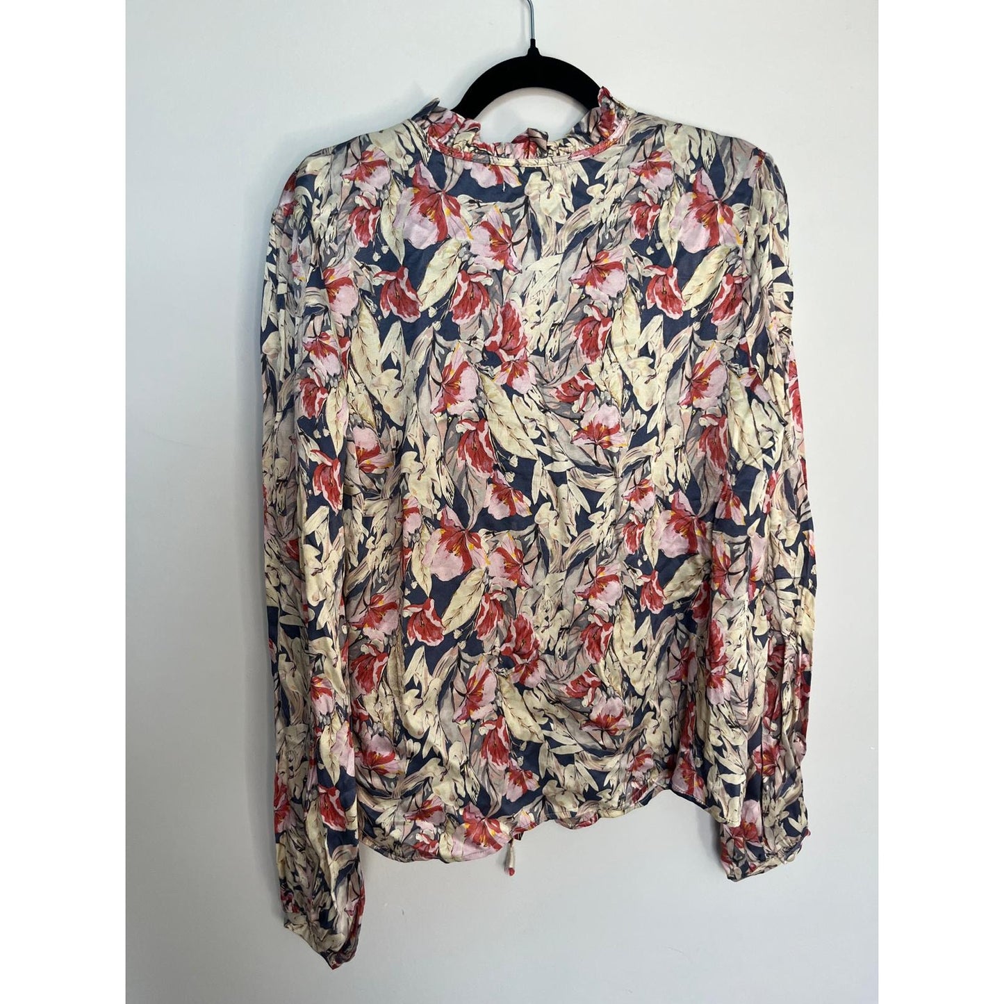 Tularosa Floral Blouse Women Medium Long Sleeve V Neck Tie Front