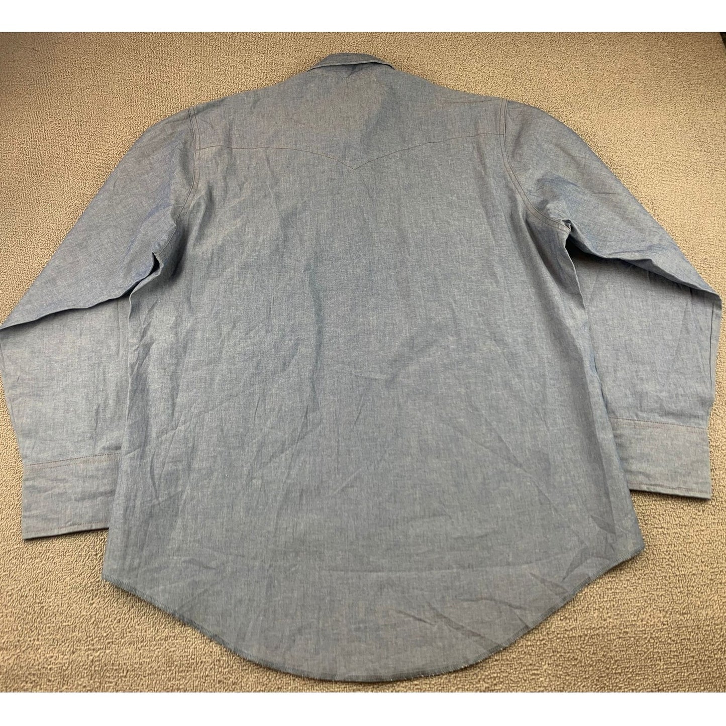 Y2K Wrangler Men's 17x35 Blue Shirt with Western Pearl Snaps Long Sleeve