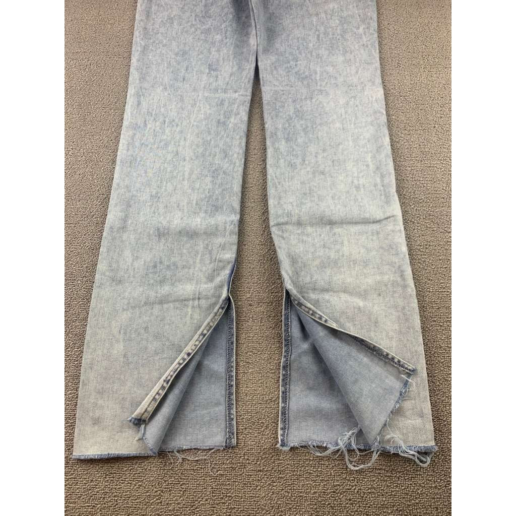 Emory Park Pants Women Size Medium Blue Jean 100% Cotton Split Hem
