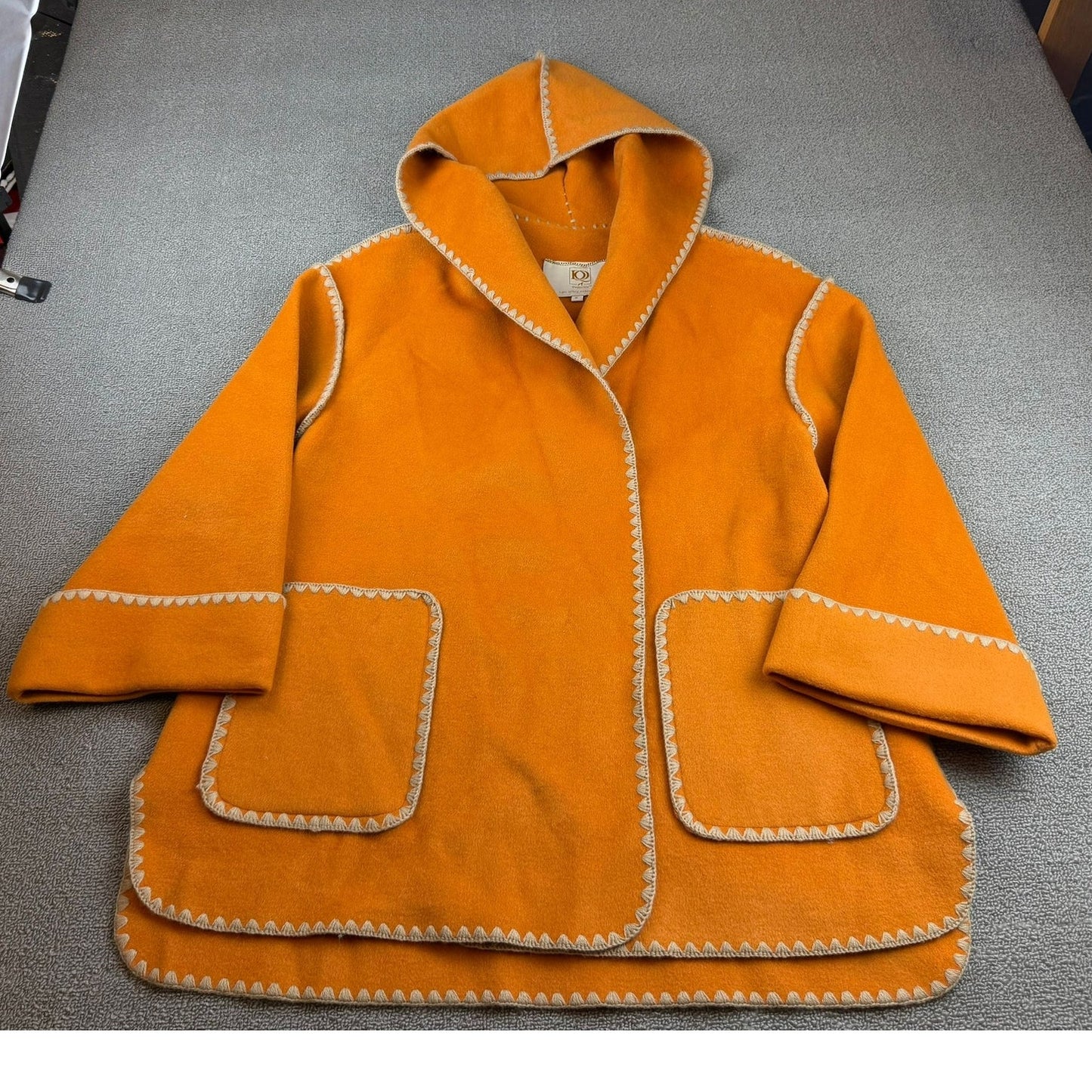 Doggy Qin Women's Small Orange Textured Edge Hooded Pocket Jacket