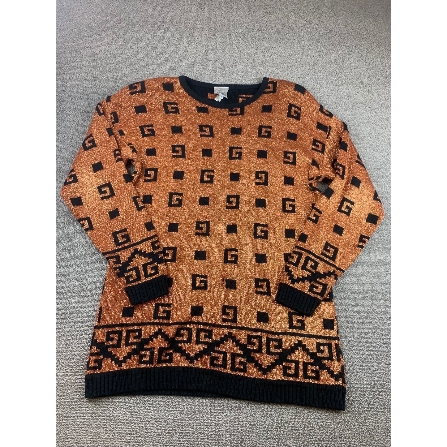 Gantos Women Small Black Orange Metallic Geometric Sweater