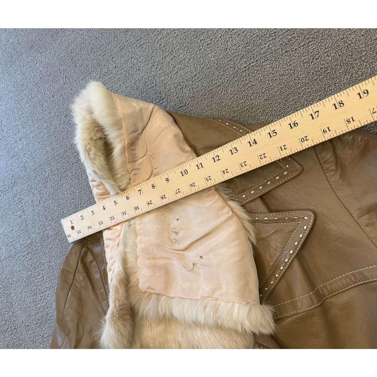 24K LEATHER Vintage Women's Beige Fur Collar Coat Jacket Vintage Retro Style
