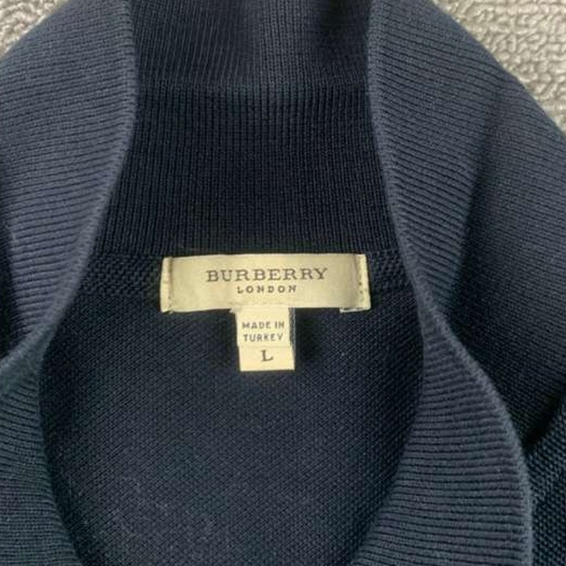 Y2K Burberry London Men's Large Navy Polo Shirt Nova Check Preppy Collared Golf