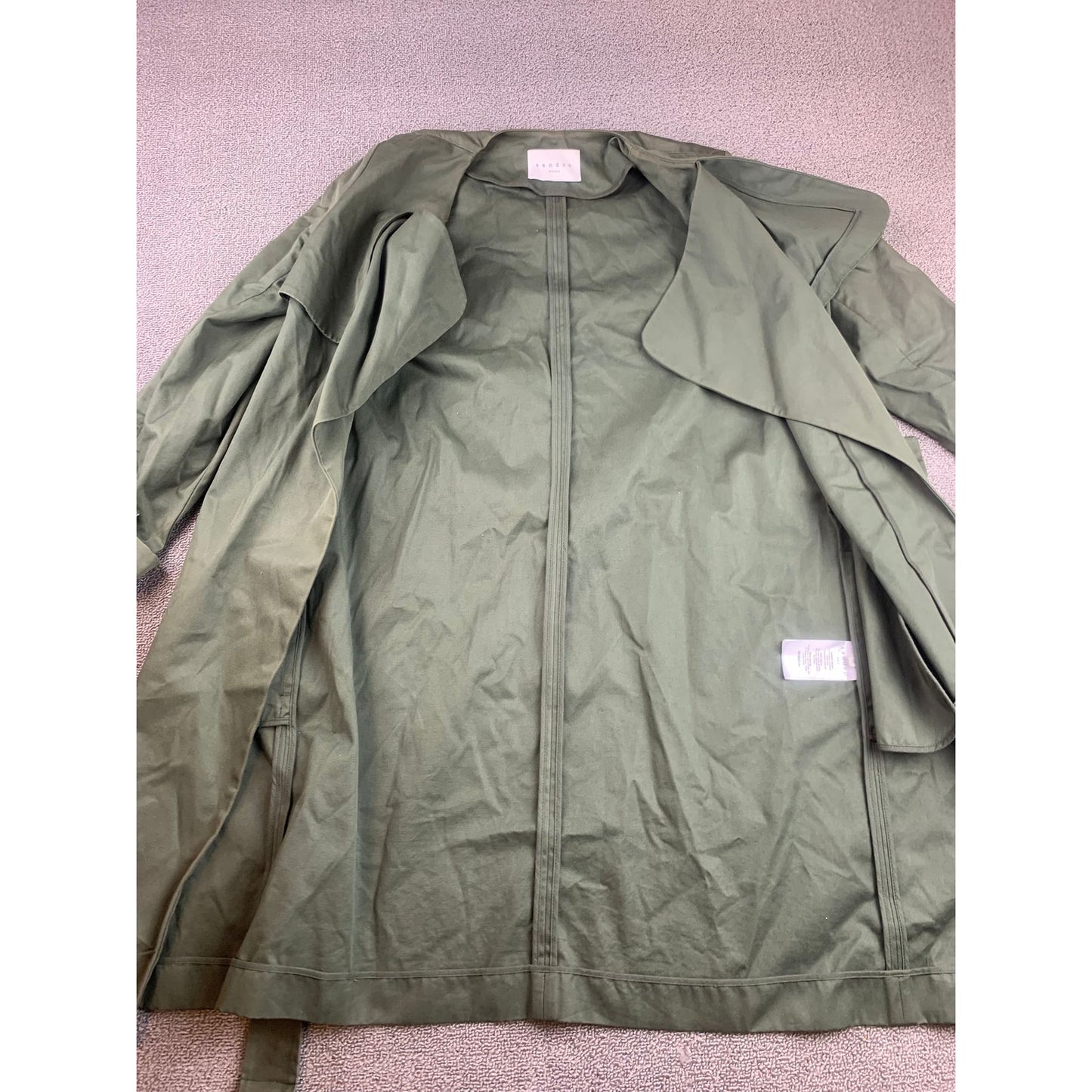 Sandro Paris Women's 36 Belted Green Trench Coat 100% Cotton