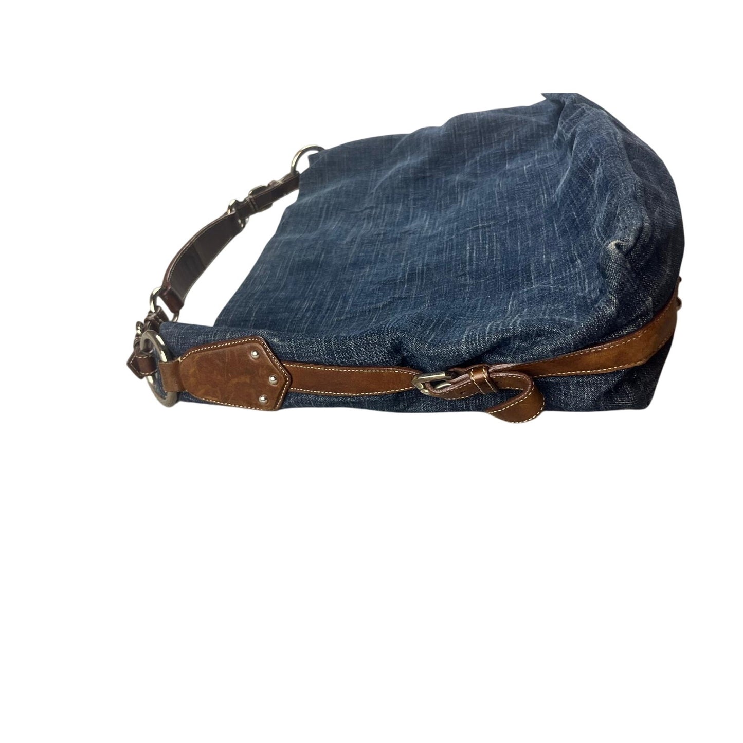 Authentic Prada Milano Blue Women's Washed Denim Logo Hobo Handbag