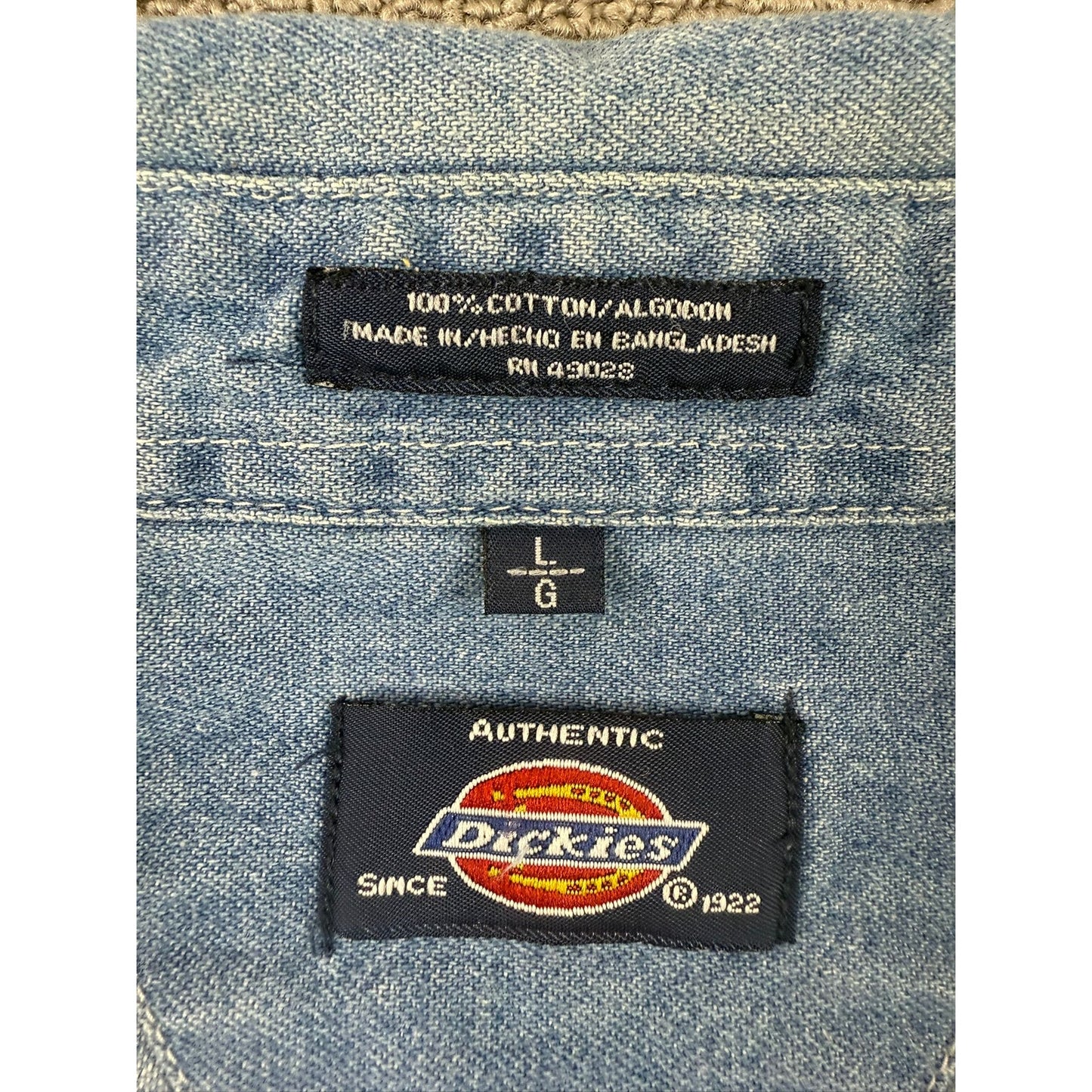 Y2K Dickies Denim Shirt Blue L Button Down Embroidered Auto Erotica Italy Flag