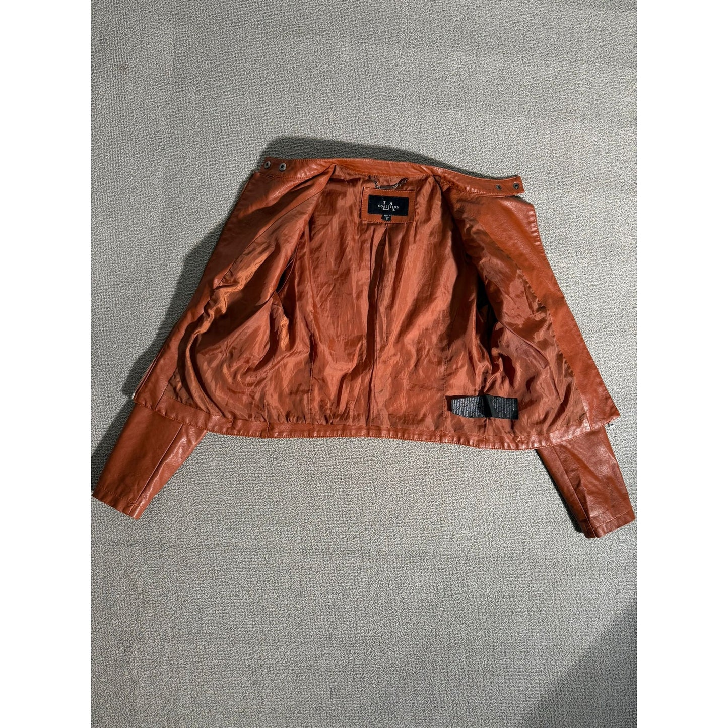 Coalition LA Quilted Faux Leather Moto Jacket Women Small Brown