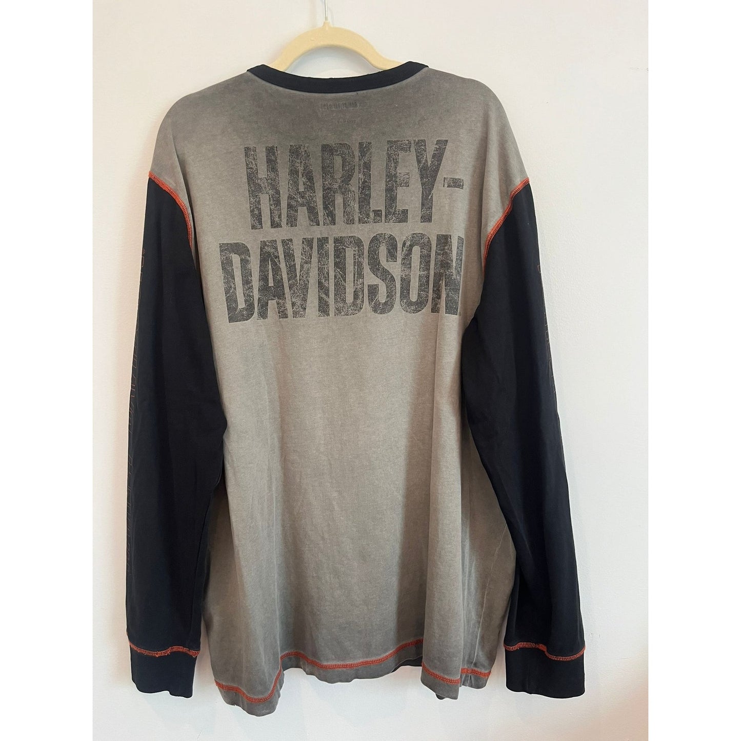 Harley Davidson Henley Shirt Men XL Gray Black Long Sleeve Logo Vintage Style