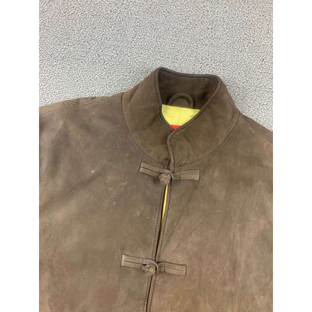 Shanghai Tang  Jacket Size 14 Brown 100% Suede Leather Silk Lining