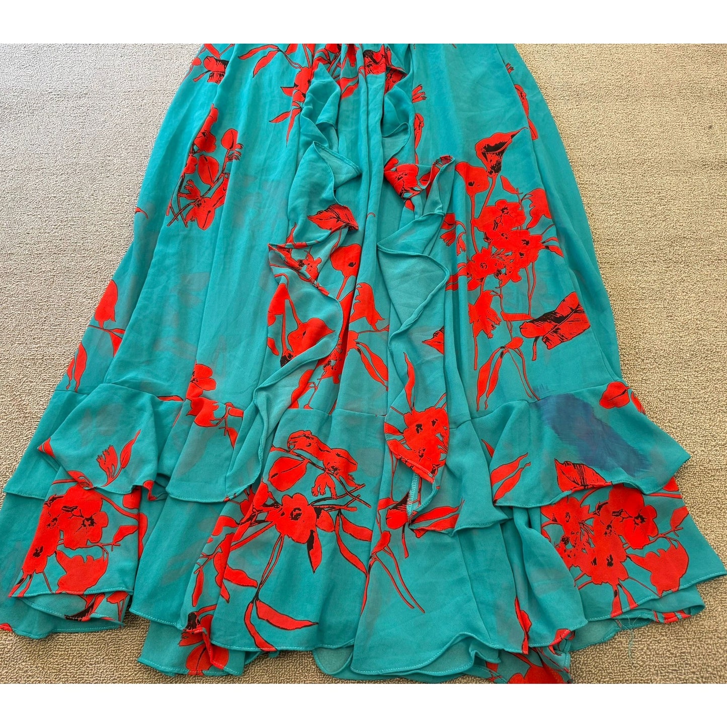 LUXXEL Turquoise Red Flower Set Size Small Flowey Skirt And Shirt