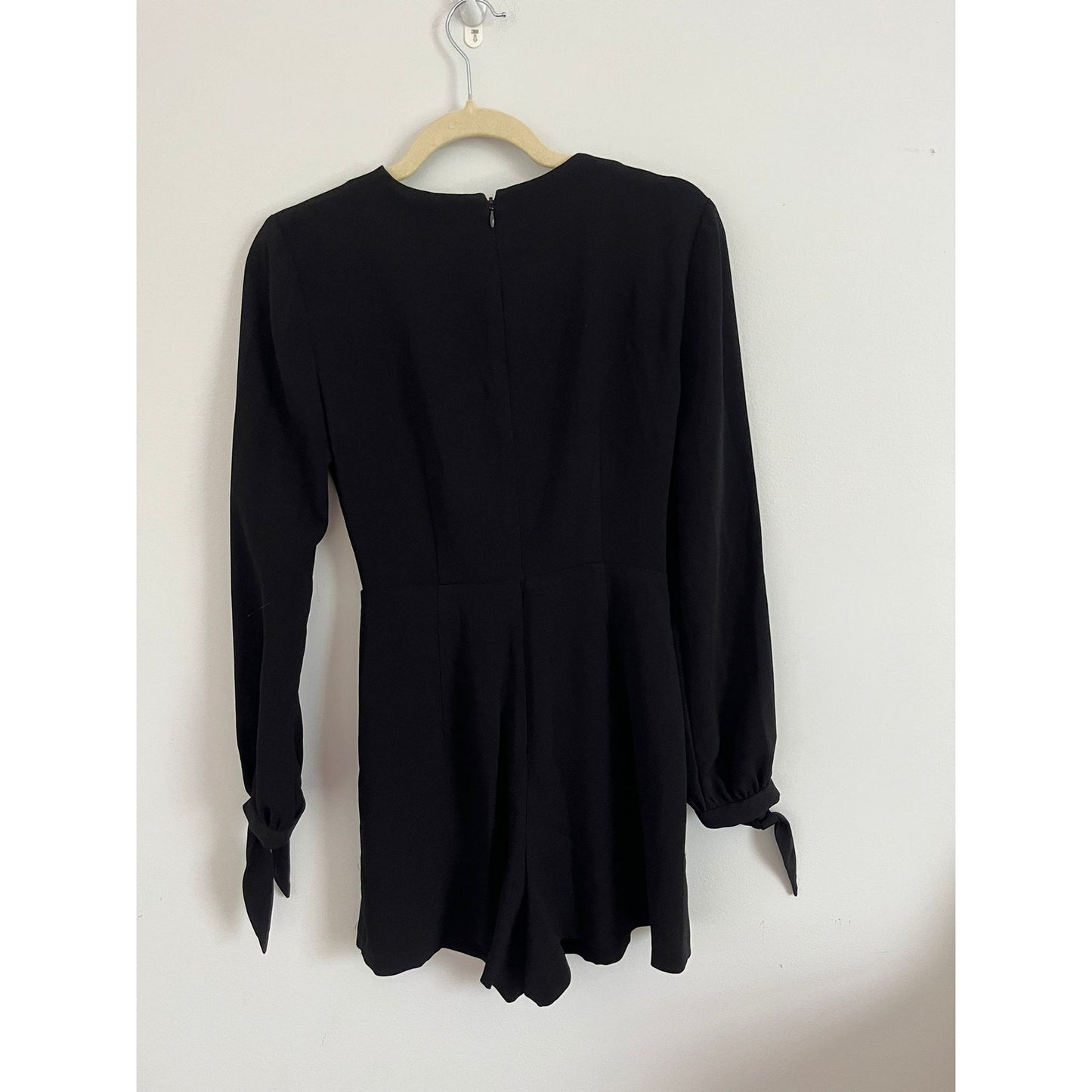 Intermix Romper Women S Black Long Sleeve Front Tie Deep V Back Zip Dressy