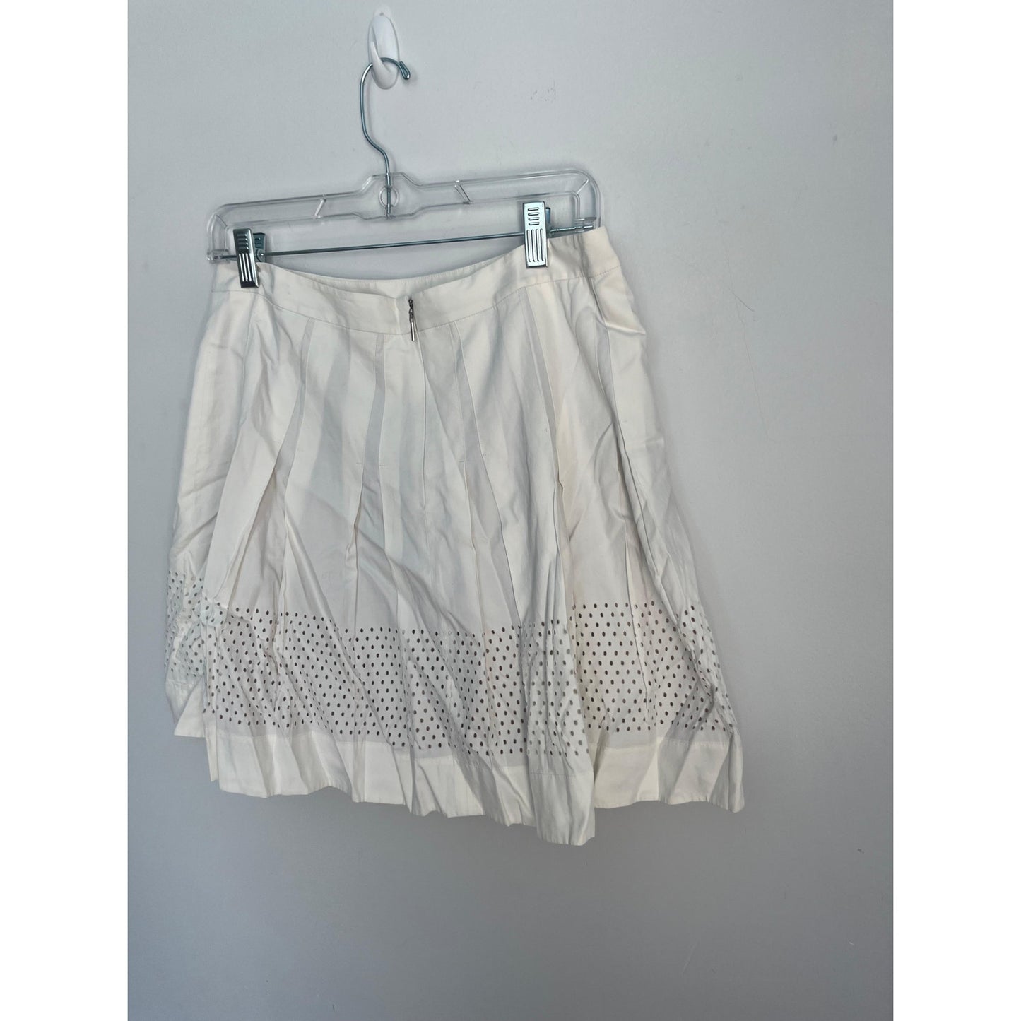 Rebecca Taylor Eyelet Mini Skirt Women 8 White Cotton Pleated Lined Summer