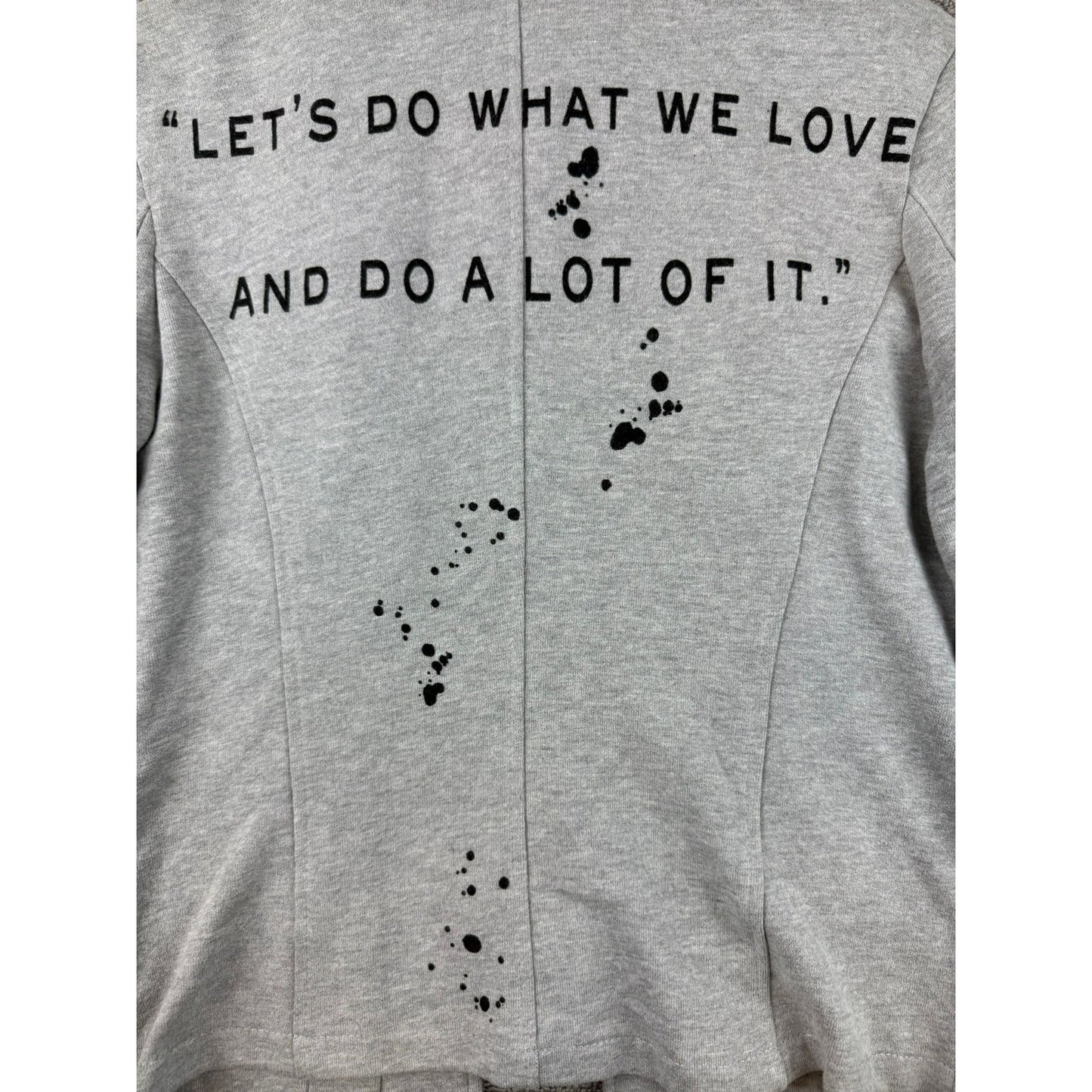 Peace Love & Seven Seventy Women's Small Graphic Patchwork Art Denim Mix Jacket