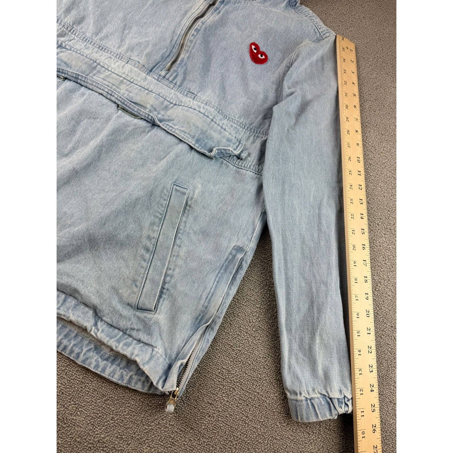 Cotton On Denim Anorak Men's Size Medium Light Wash Hooded DIY Heart Patch