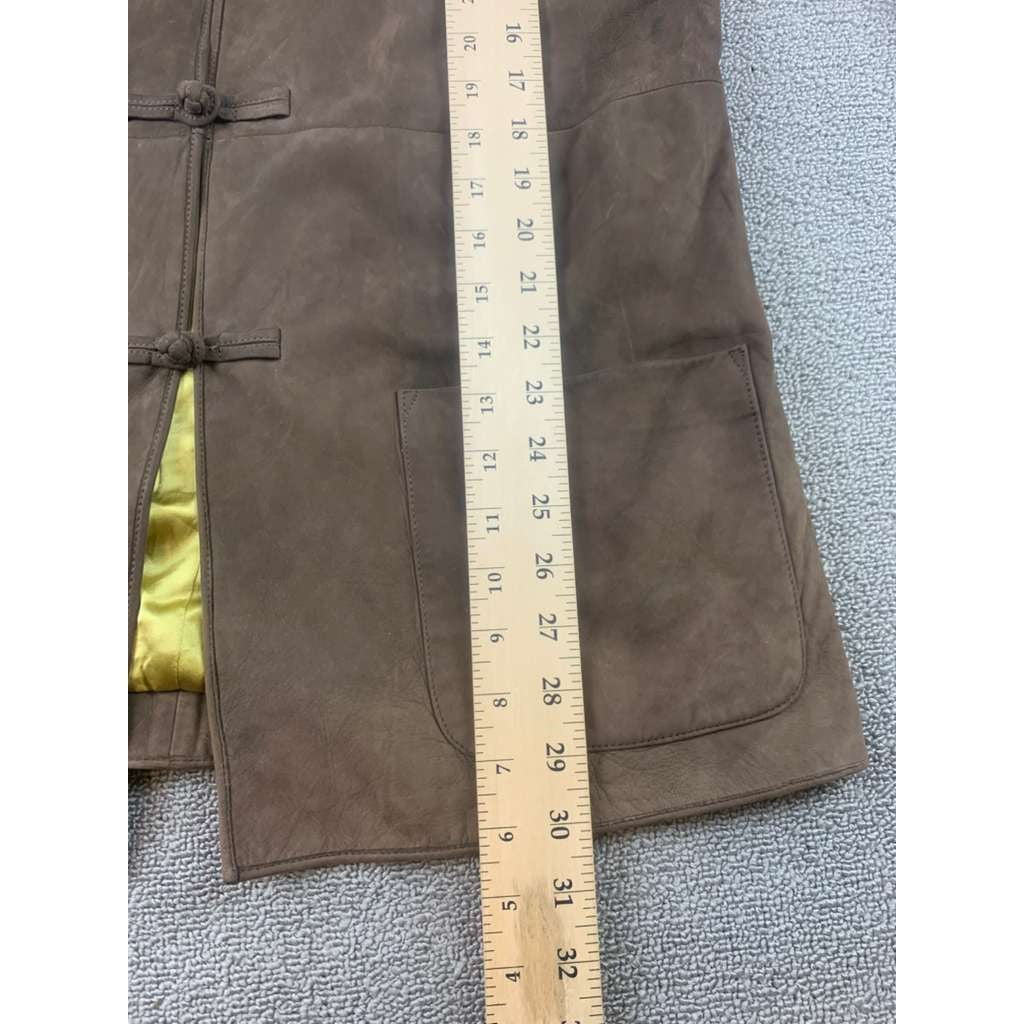 Shanghai Tang  Jacket Size 14 Brown 100% Suede Leather Silk Lining